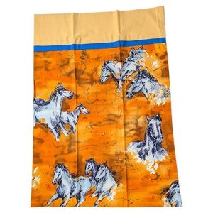 Handmade Vintage Horse Pillowcase Watercolor Print Standard Size Orange Blue